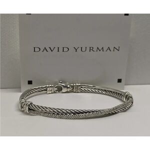 David Yurman Sterling Silver 925 White Diamond Crossover Bracelet Size Medium